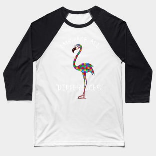 Embrace Differences Puzzle Flamingo Autism Awareness Baseball T-Shirt